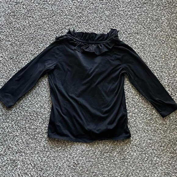 Ralph Lauren Blouse Black Womens Medium Ruffle 100% Cotton Long Sleeve Top - Picture 5 of 8